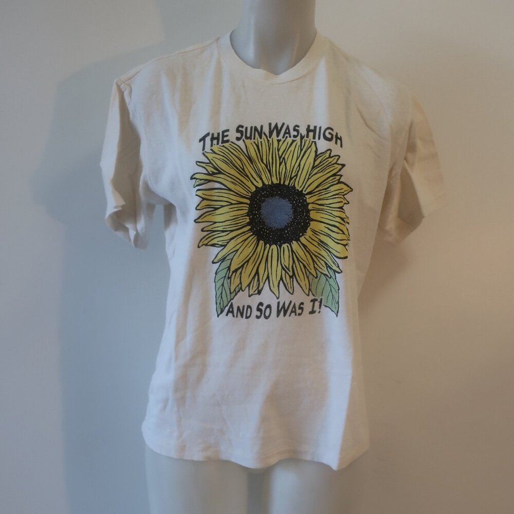 Re/Done Cream Graphic Tee with Yellow Sunflower
